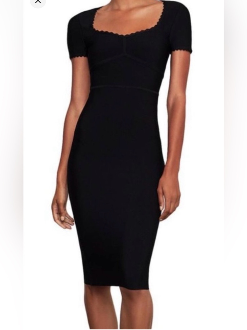 BCBGMaxAzria Black Scalloped Square-Neck Midi Dress